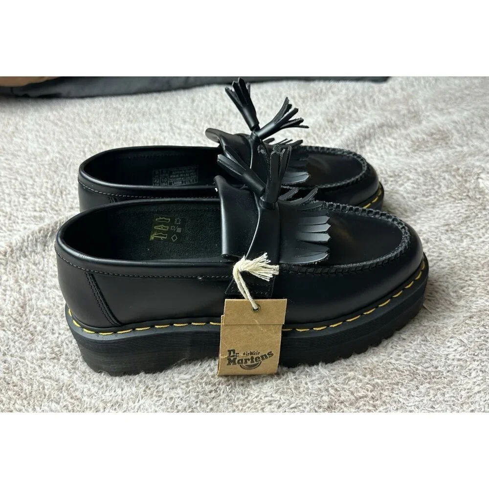 Dr Martens Adrian Quad Black Leather Tassel Platform Loafers Shoes Womens 9 New